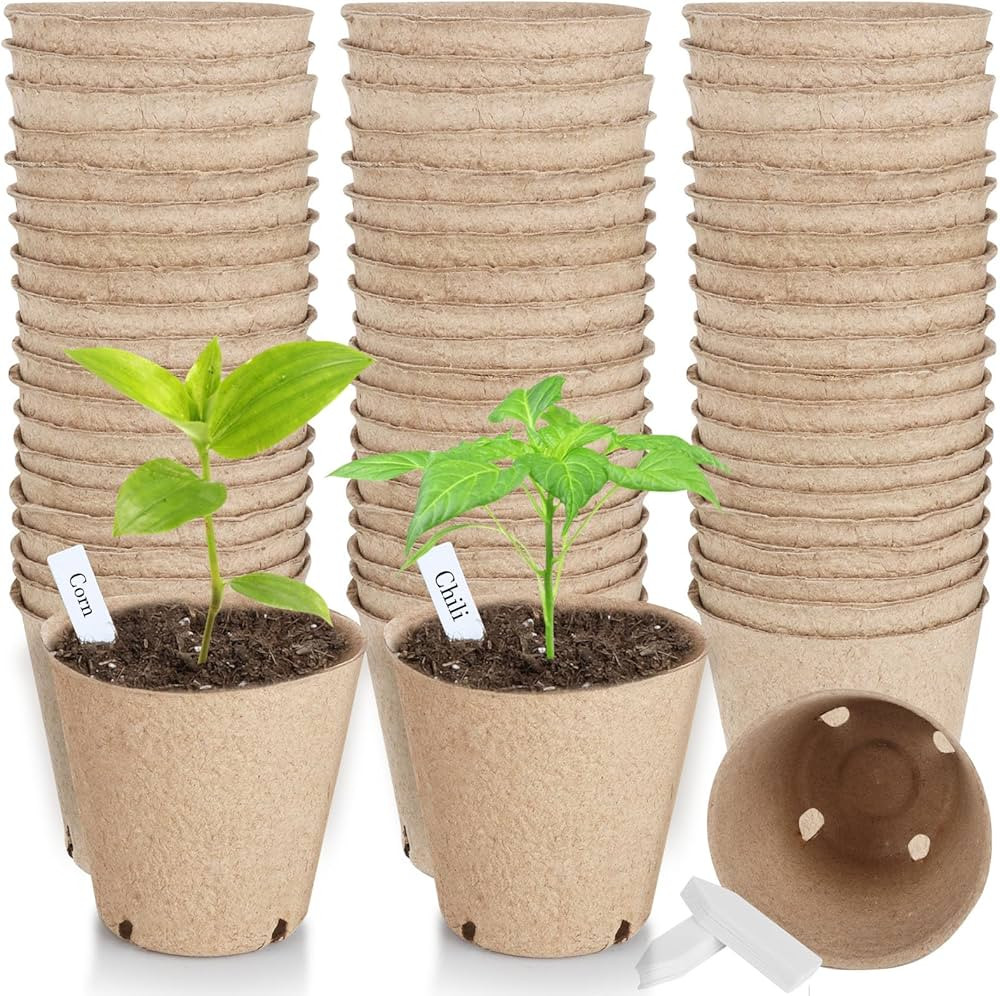 65 Pcs Organic Peat Pots, 3.15 Inch Nursery Pot, Round Plant Seedling Pots with Drainage Holes, Small Seed Starting Starter Tray Bulk, Garden Germination Container with 65 Planting Labels | Amazon (US)