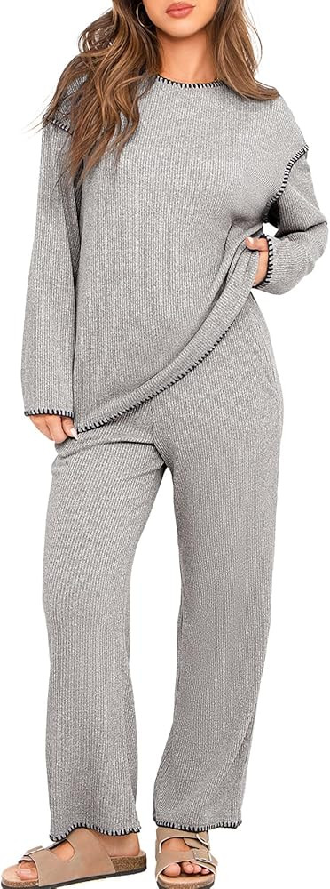 Glamaker Womens 2 Piece Outfit Long Sleeve Lounge Set Knit Sweater Loungewear Pajamas Matching Se... | Amazon (US)
