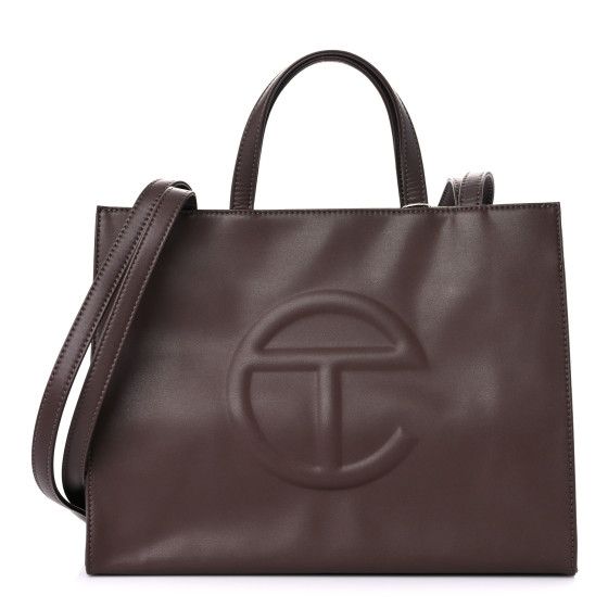TELFAR Vegan Leather Medium Shopping Bag Chocolate | FASHIONPHILE (US)