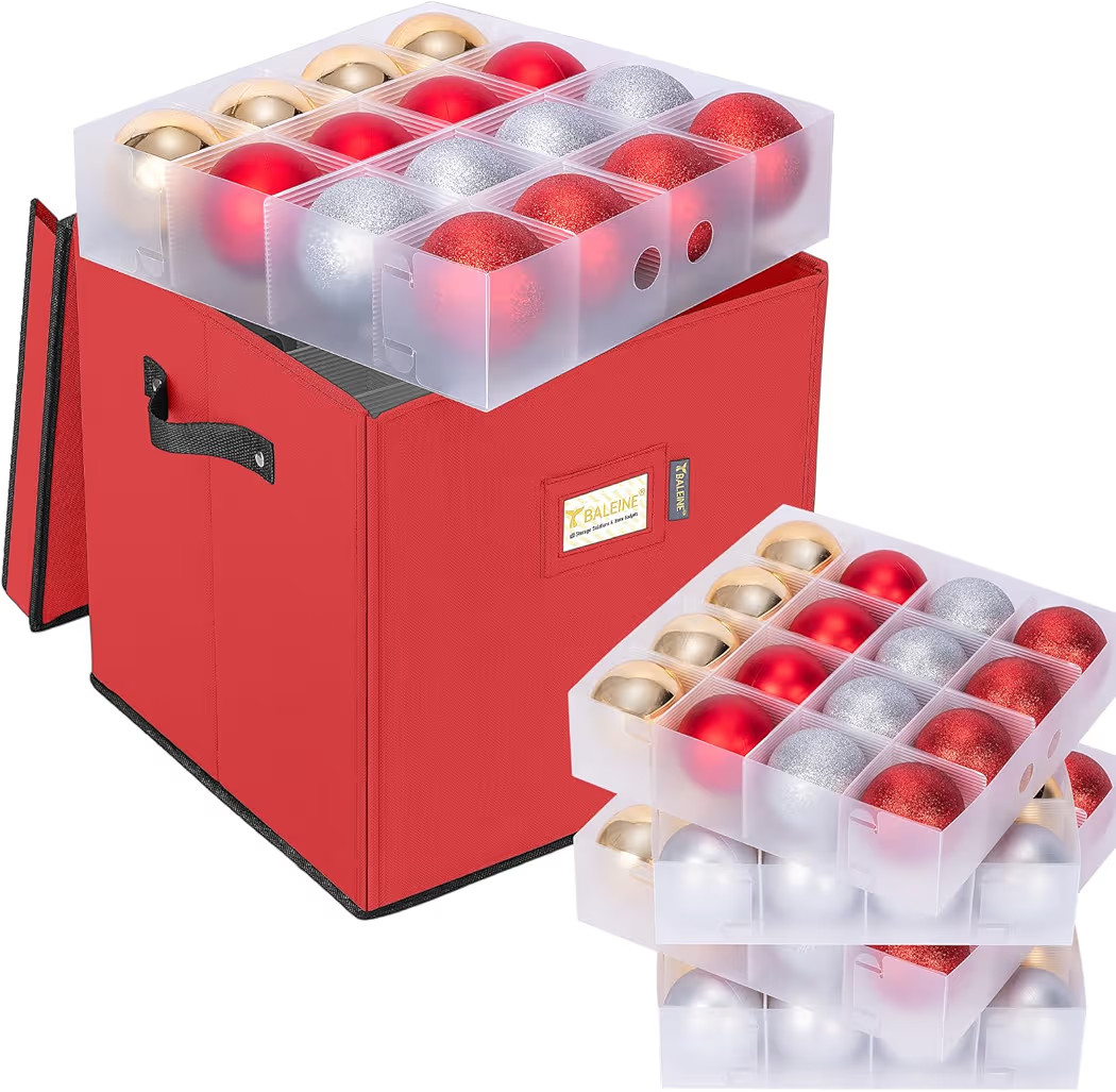 BALEINE Christmas Ornament Storage Box with Dividers, Premium Holiday Ornaments Storage Container... | Amazon (US)