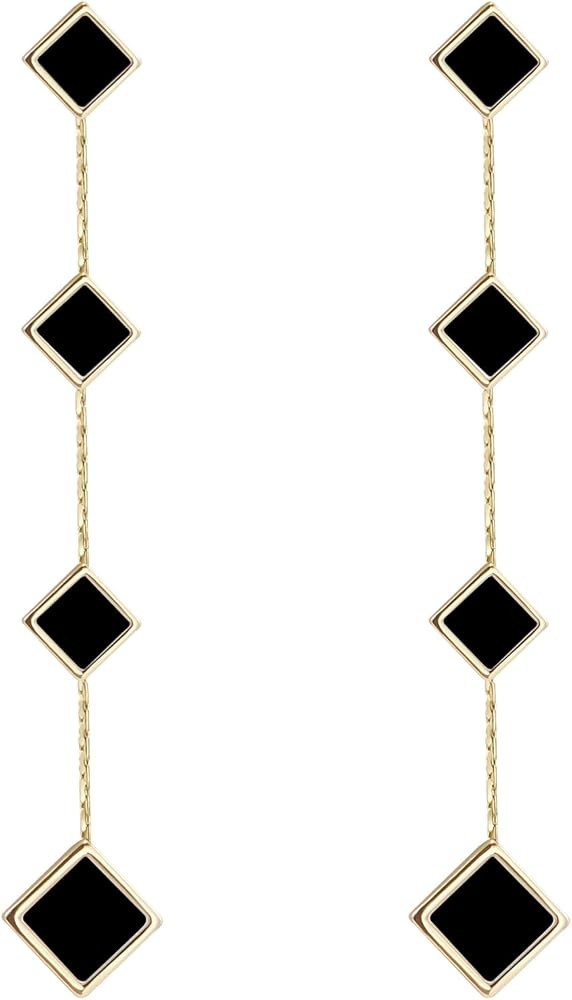 18K Gold Plated Long Dangle Earrings With Small Nacre/Black Squares Elegant Trendy Style Geometri... | Amazon (US)