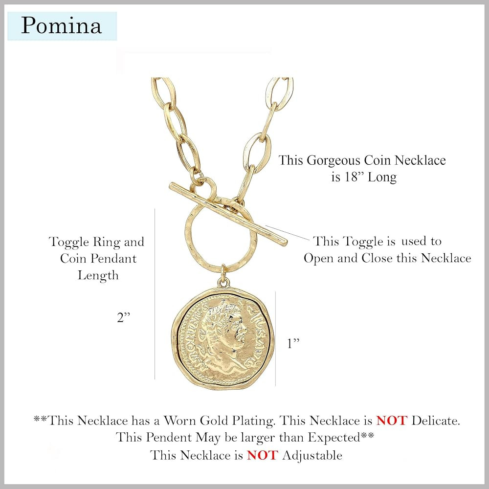 POMINA Gold Necklace Trendy Fashion Statement Toggle Necklace Worn Gold Tone Pendant Layered Pear... | Amazon (US)