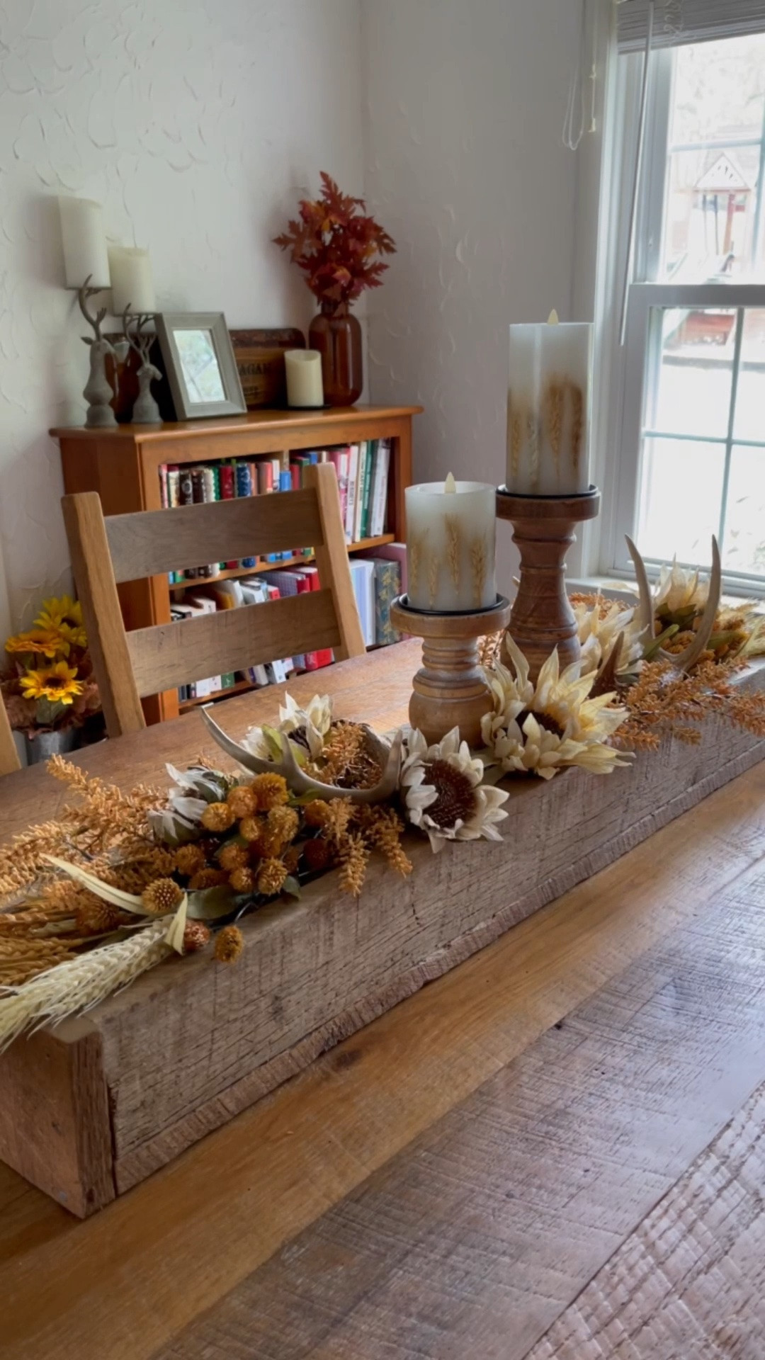 Early fall or late summer tablescape idea with sunflowers, antlers, and wheat stems

Save 30% off now on all regular purchases at @Michaels with code HEATINGUP

#LTKHome #LTKSeasonal #LTKSaleAlert