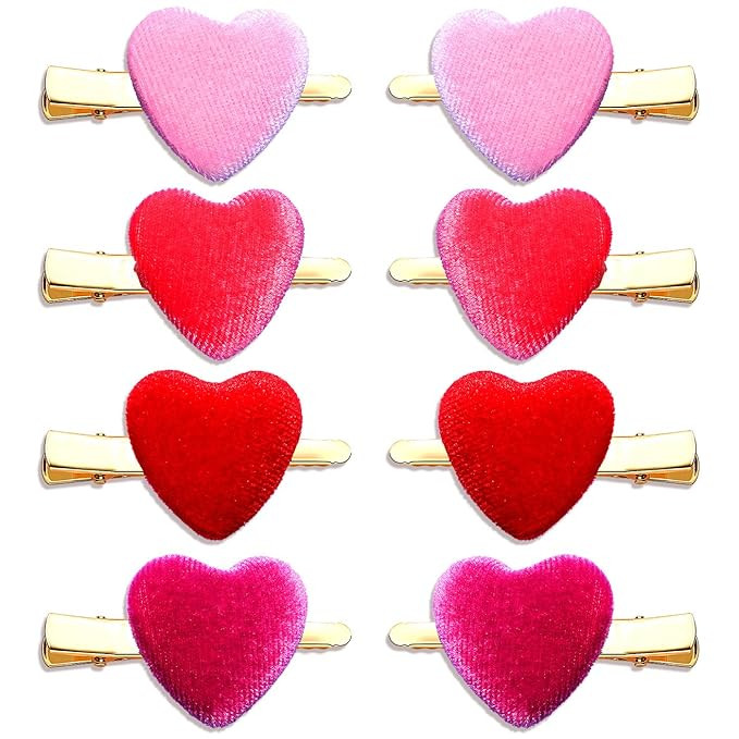 CEALXHENY 8PCS Heart Hair Clips for Women Girls Valentine's Red Heart Hairpins Gifts (8PCS Velvet... | Amazon (US)