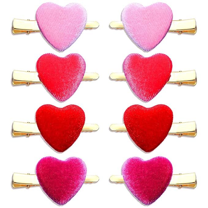 CEALXHENY 8PCS Heart Hair Clips for Women Girls Valentine's Red Heart Hairpins Gifts (8PCS Velvet... | Amazon (US)