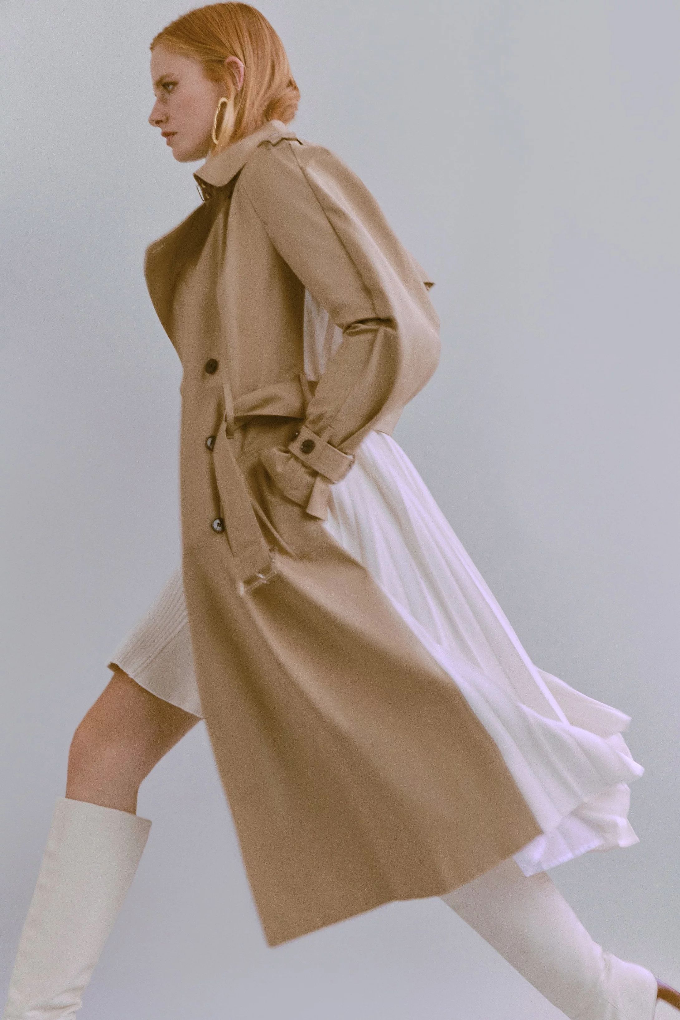 Cotton Pleated Skirt Trench Coat | Karen Millen US