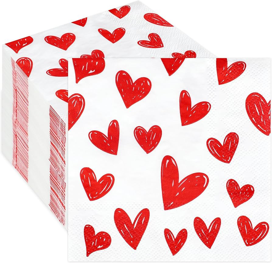 100 PCS Valentine’s Day Cocktail Napkins Red Heart Disposable Dinner Napkins 3-Ply Valentines H... | Amazon (US)