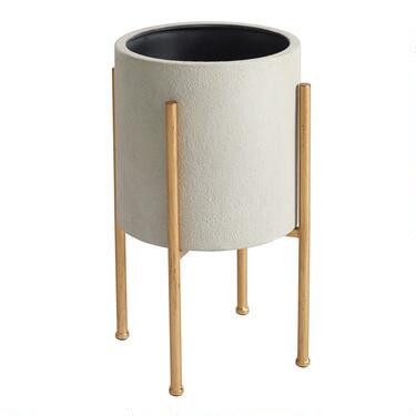 Medium Gray Planter with Brass Stand | World Market
