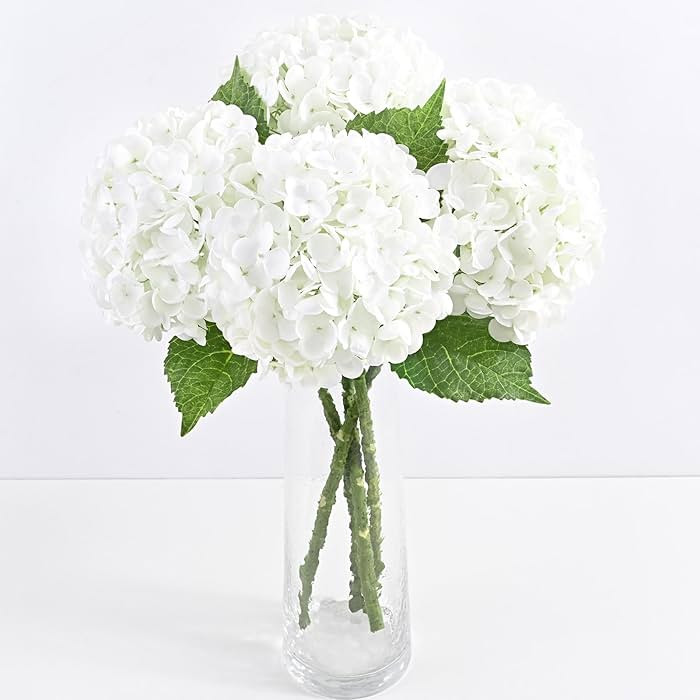3 Pcs Real Touch Hydrangea Artificial Flowers, 21" White Full Faux Hydrangea Flowers Latex Fake F... | Amazon (US)