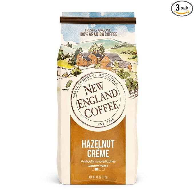 New England Coffee Hazelnut Crème Medium Roast Ground Coffee, 11oz Bag (Pack of 3) | Amazon (US)