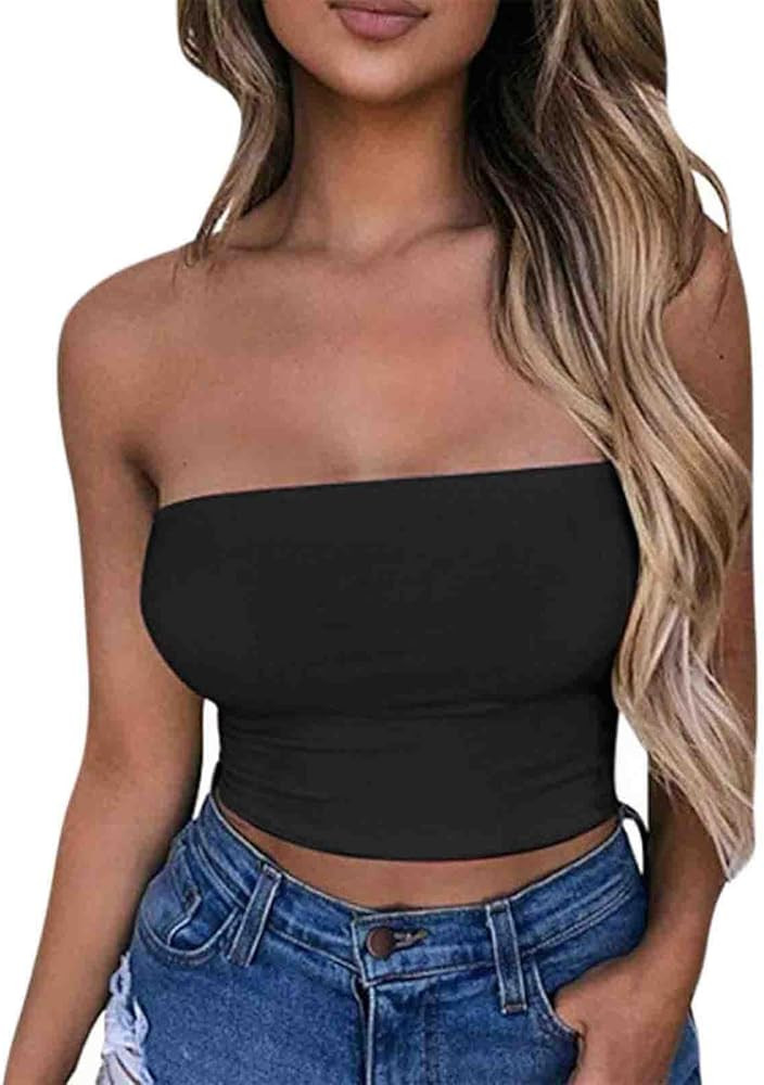 Womens Tube Tops Fashion Sexy Strapless Crop Tank Basic Backless Bandeau Summer Shirt Slim Fit Tu... | Amazon (US)