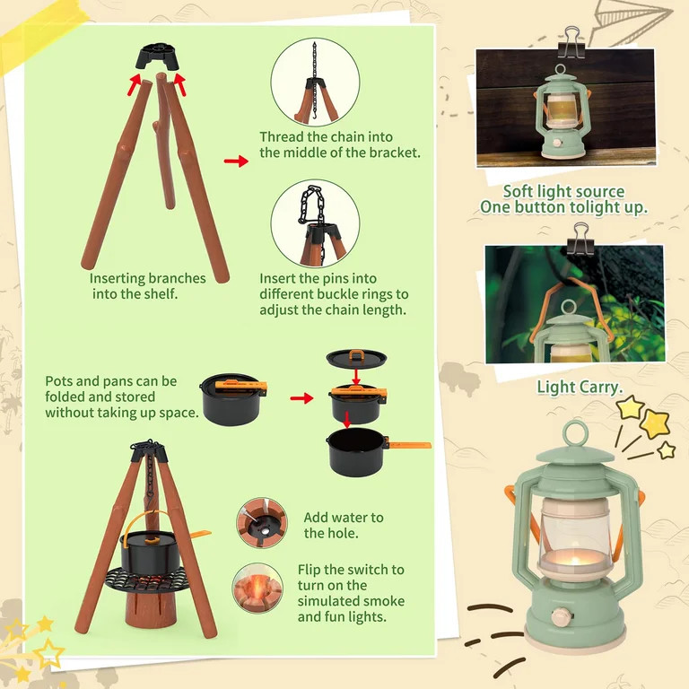 Richgv Kids Camping Toy with Folding Storage Table, Pretend Play Toys with Play Food Toddler Toys... | Walmart (US)