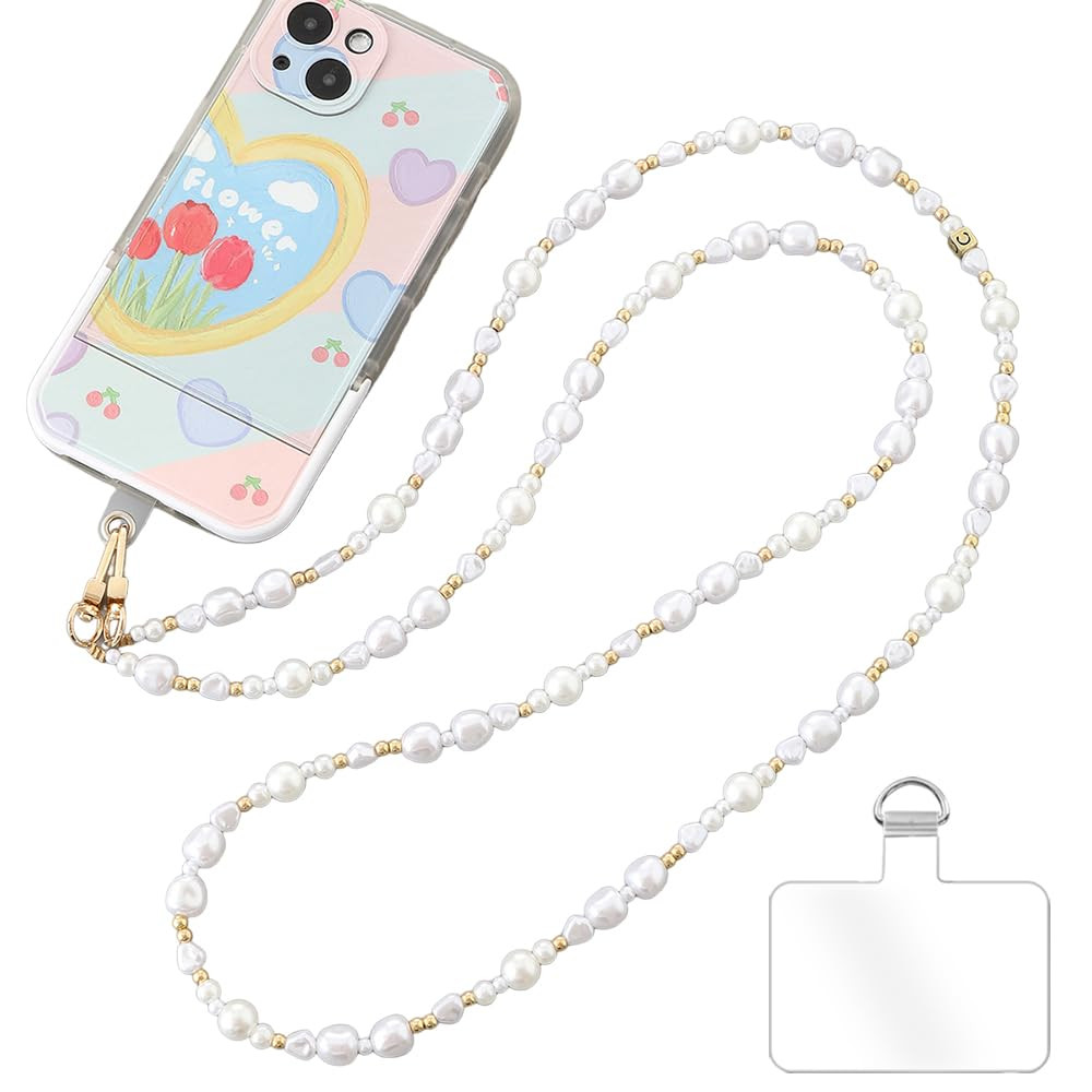Phone Chain Crossbody Pearl Strap,Pearl Beaded Chain Shoulder Crossbody Lanyard with Phone Tether... | Amazon (US)