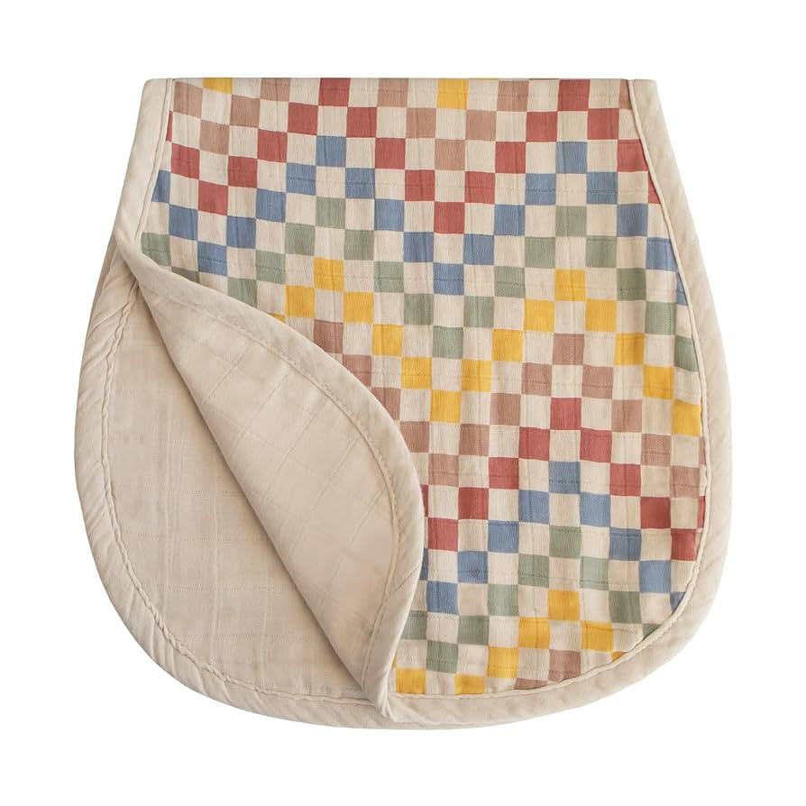 mushie Muslin Baby Burp Cloths | 100% Organic Cotton, Set of 2 (Retro Check/Fog) | Amazon (US)