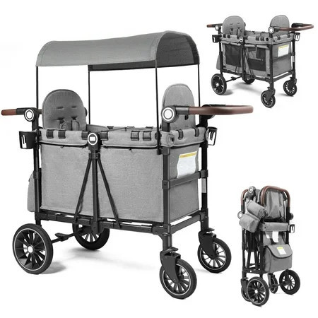 AILEEKISS Stroller Wagon for 2 Toddlers with Canopy, All-Terrain Baby Wagon Stroller,55 Pounds, Grey | Walmart (US)