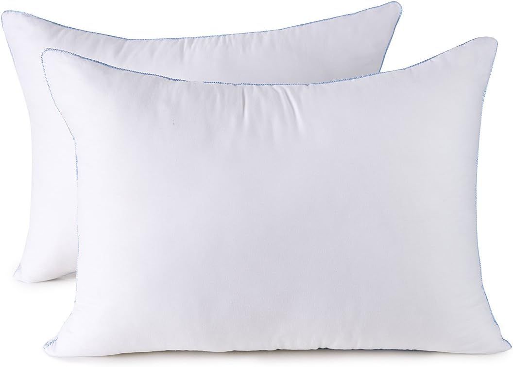 HOMESJUN Set of Two, Fluffy Down Alternative Bed Pillow Cotton Cover, White, 20x36 | Amazon (US)