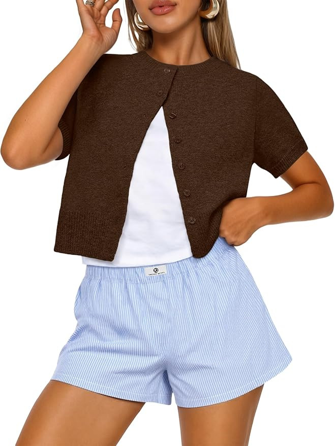 Trendy Queen Short Sleeve Cardigan Sweaters for Women | Cropped Cardigan Sweaters,Summer Lightwei... | Amazon (US)