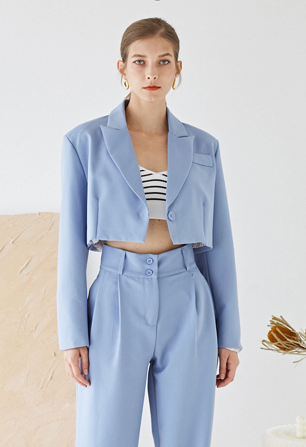 Fascinating Notch Lapel Cropped Blazer in Blue | Chicwish