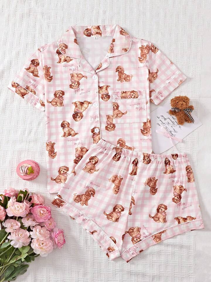 Women Milk Silk Fabric Short-Sleeve Cardigan With Lapel And Shorts, Casual Two-Piece Homewear Wit... | SHEIN