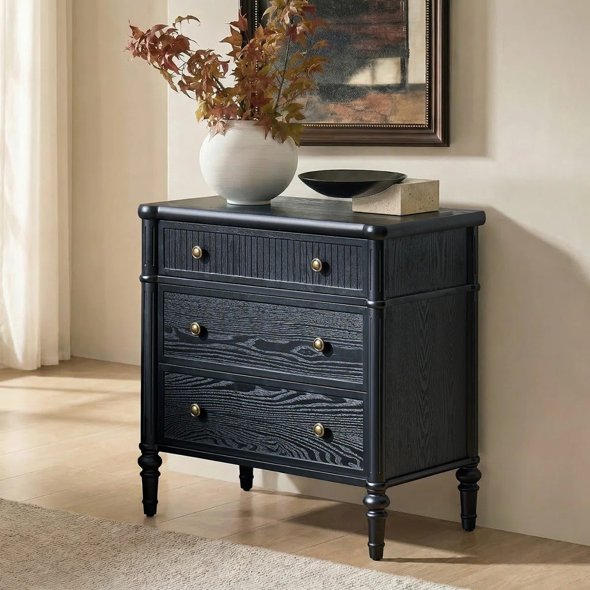 Kaybri 28" W 3-Drawer Fluted Solid Wood End Table with Power Outlets | Wayfair North America