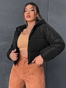 SHEIN EZwear Plus Zip Up Hooded Puffer Coat | SHEIN