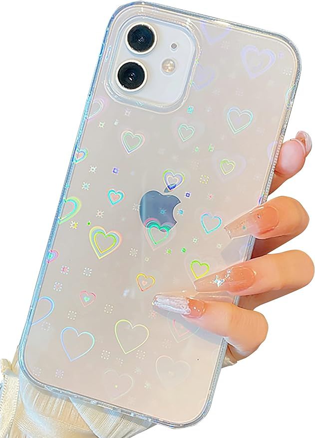 Compatible with iPhone 12 Pro Case,Shinymore Cut Clear Glitter Soft Silicone Love Heart Pattern S... | Amazon (US)