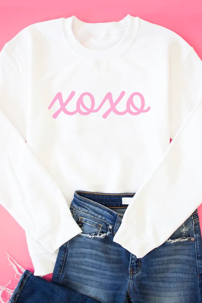 XOXO Script White Graphic Sweatshirt | The Pink Lily Boutique