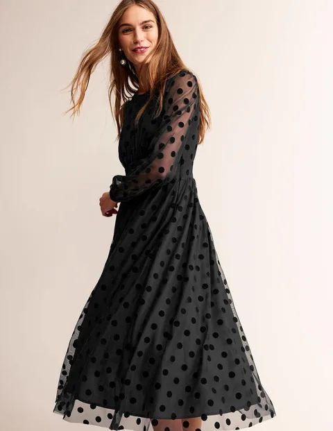Tulle Spot Midi Dress - Black Spot | Boden (UK & IE)