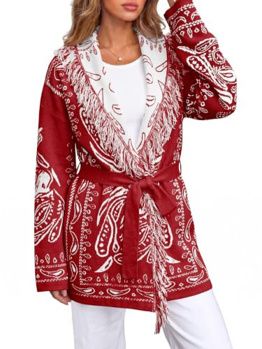 Saodimallsu Womens Fall Tassel Shawl Collar Cardigan Paisley Wrap Sweaters | Amazon (US)