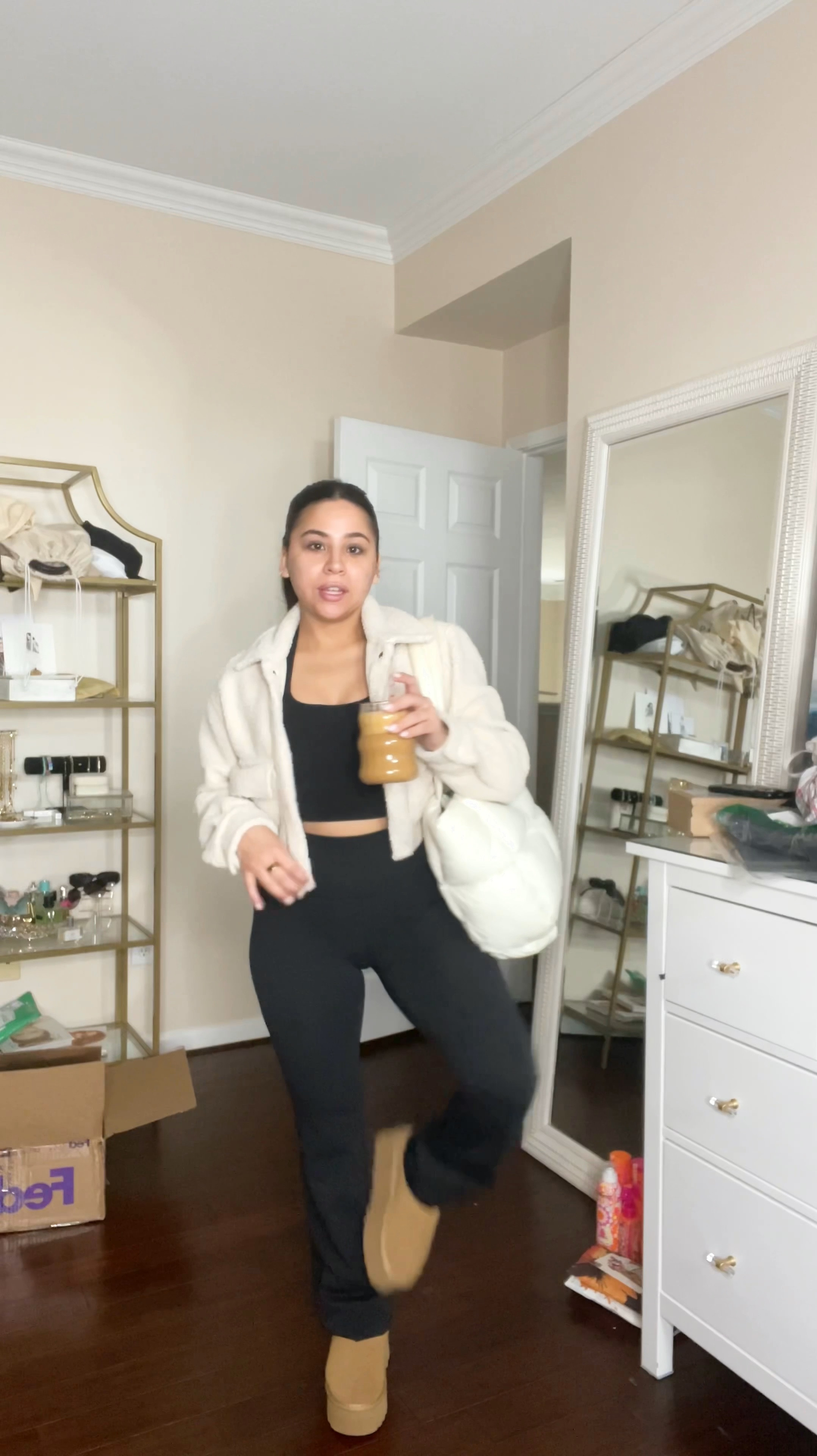 Yoga, brunch + shopping ootd 💘 
Flare leggings: small 
Black halter top: small 
Sherpa cropped jacket: old, linked similar 
Platform Ugg lookalike boots: 6.5 
Puffy tote bag 
Gold oura ring

#LTKFitness #LTKStyleTip #LTKPetite