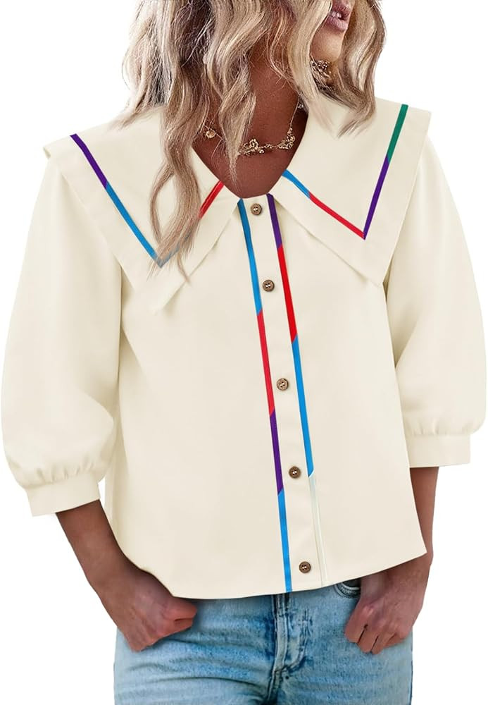 Cicy Bell Womens Floral Button Down Shirts Casual 3/4 Sleeve Blouses | Amazon (US)