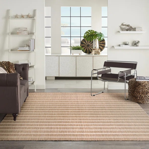 Rectangle Norgard Striped Machine Woven Polypropylene/Polyester Indoor/Outdoor Area Rug in Beige | Wayfair North America