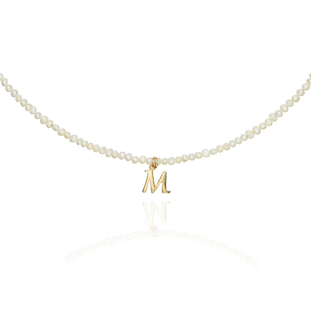 Gold Small Pearl Initial Letter Choker | Lily & Roo