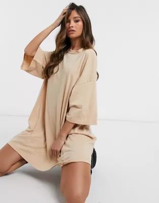 ASOS DESIGN oversized t-shirt dress in camel | ASOS (Global)