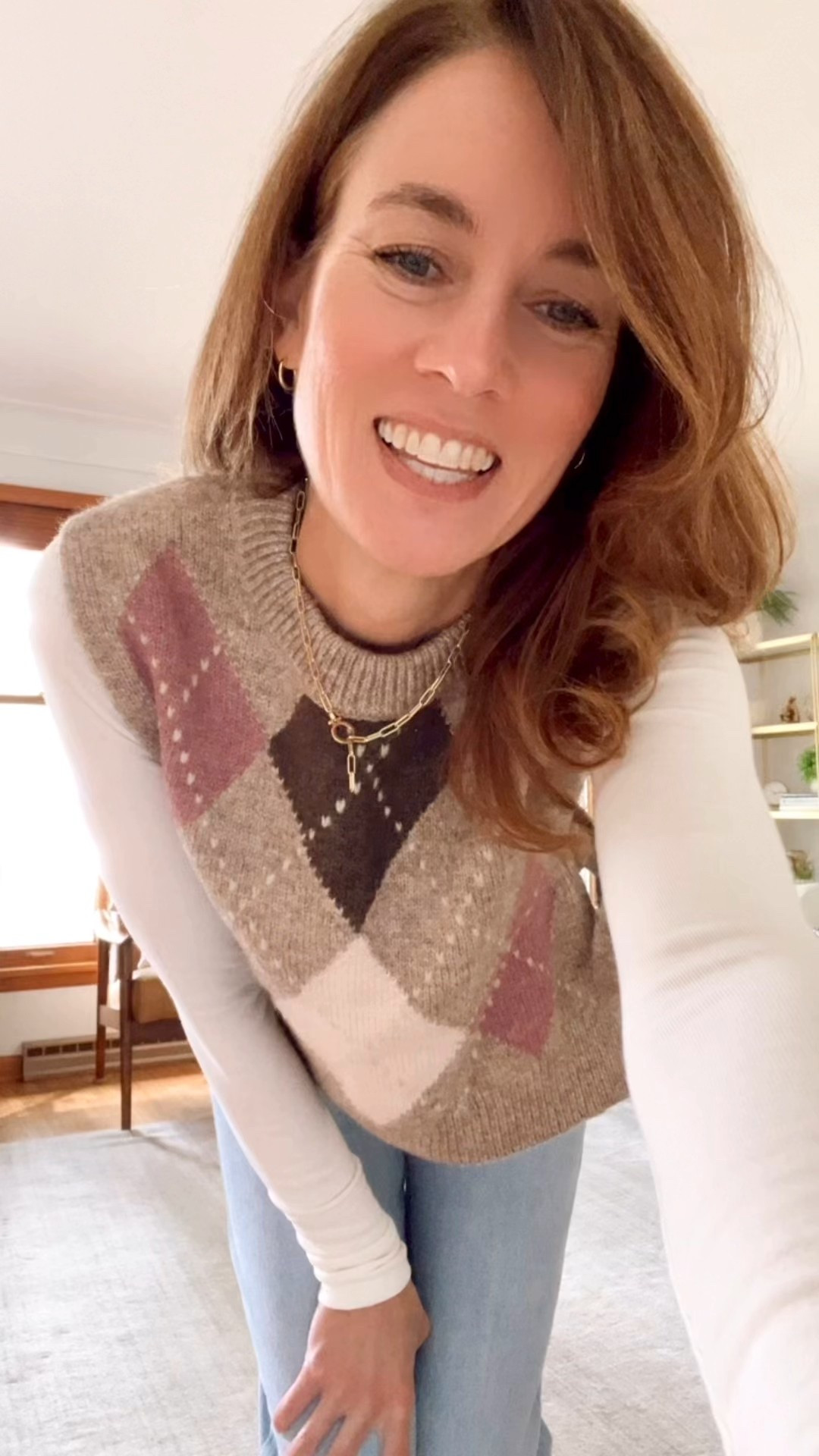 Sharing what I am wearing (fit check) - back to school style - fall outfit - with this classic argyle side tie vest from American Eagle (AE), this cozy long sleeve fleece lined off white tee and my Levi's Dad jeans. #falloutfit #levis #AEJeans #fallstyle #fitcheck #backtoschoolstyle #over50style #over40style 

#LTKFindsUnder100 #LTKOver40 #LTKFindsUnder50