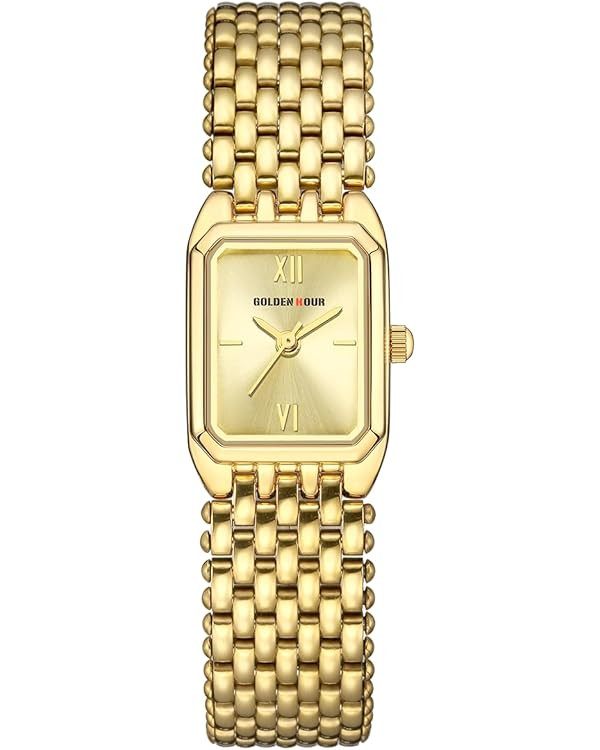 GOLDEN HOUR Vintage Rectangle Bracelet Watch for Women, Gold Tone, Dainty Style | Amazon (US)