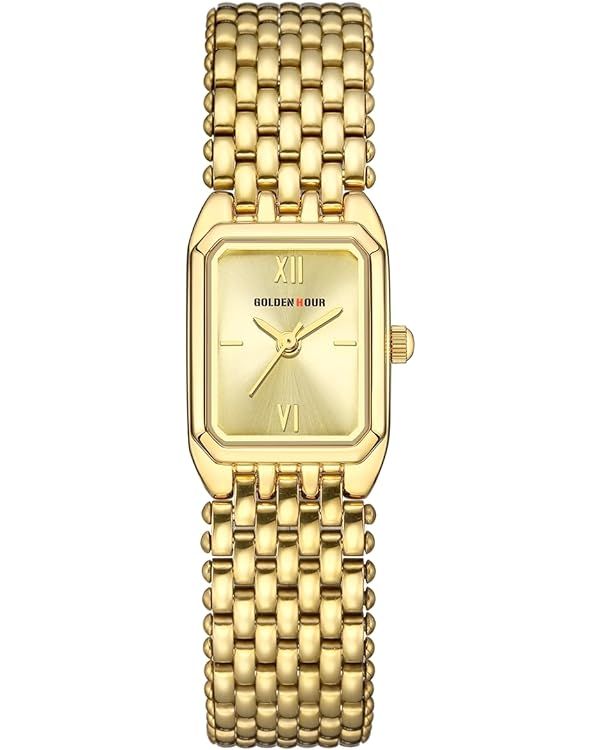 GOLDEN HOUR Vintage Rectangle Bracelet Watch for Women, Gold Tone, Dainty Style | Amazon (US)