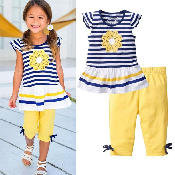 2Pcs Baby Girls Kids Flower T-Shirt Tops+Shorts Pants Outfits Summer Clothes 1-8Yrs | Walmart (US)