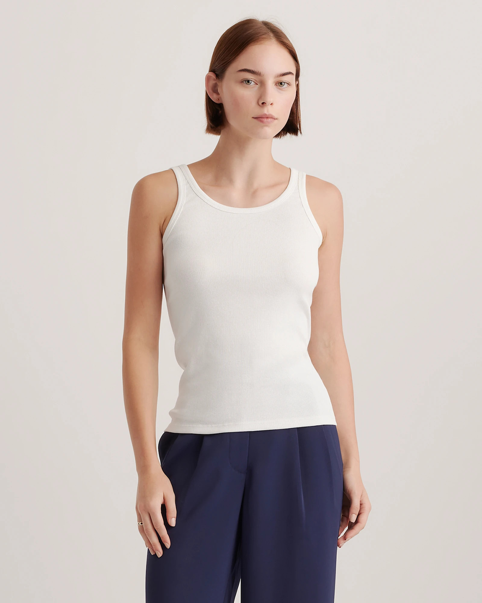 Organic Cotton Micro-Rib Scoop Neck Tank in White | Quince