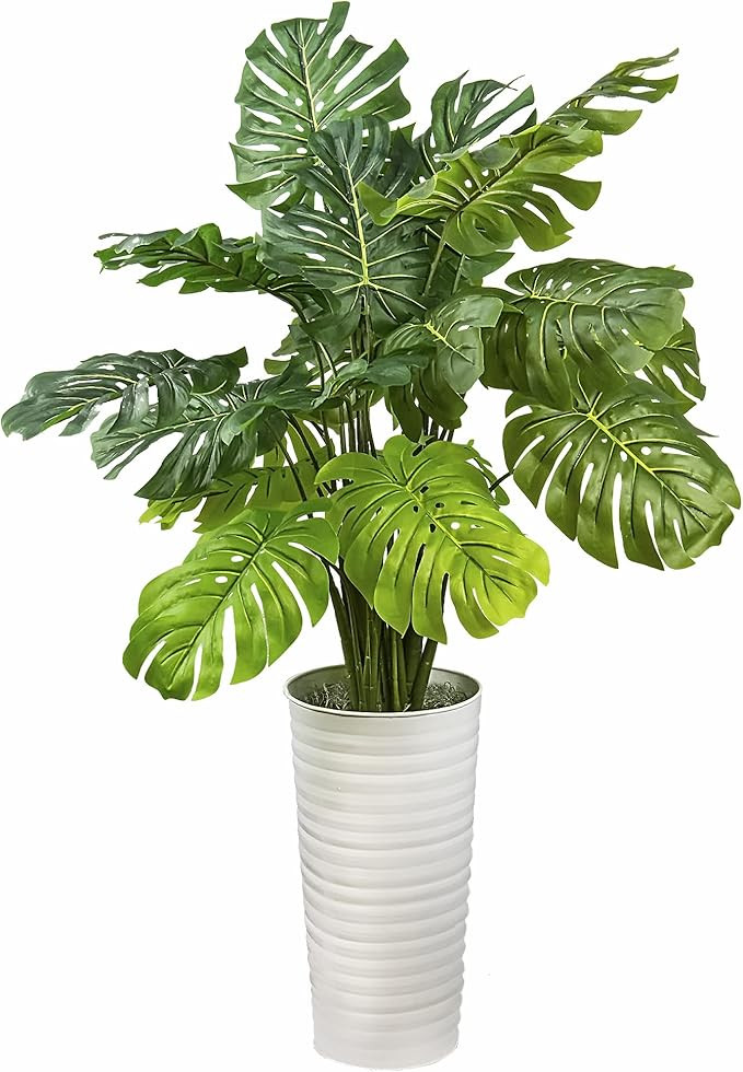LCG Florals Artificial Variegated Monstera Plant 4FT Faux Indoor Floor Plant in Ribbed White Meta... | Amazon (US)