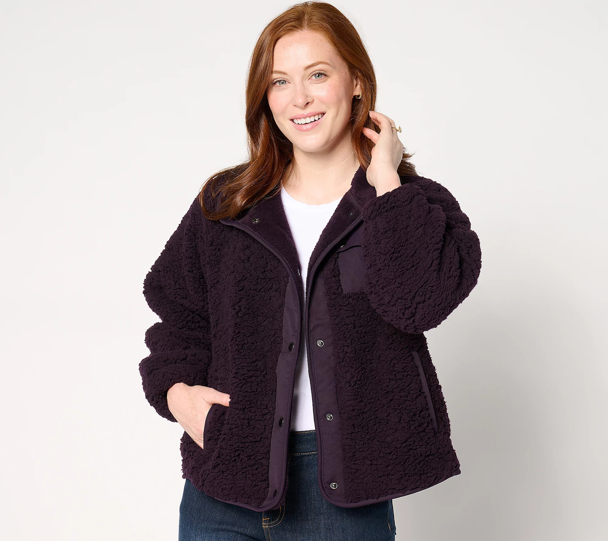 Weatherproof Snap Front Bonded Sherpa Fleece Jacket | QVC