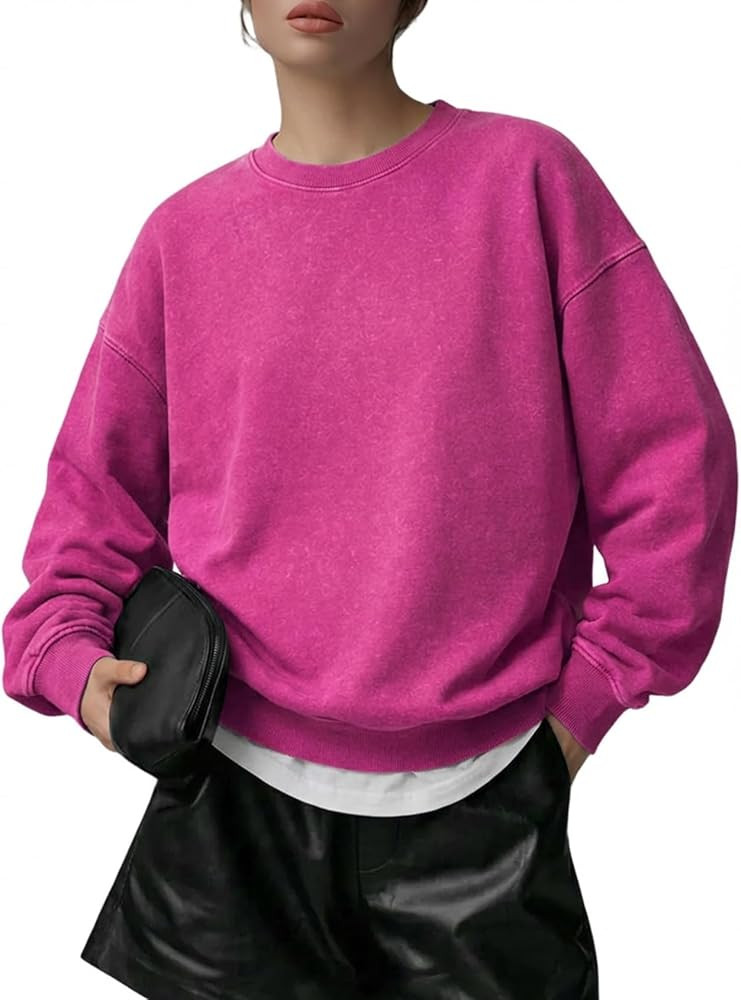 Yimoon Women's Oversized Acid Wash Sweatshirt Vintage Crewneck Sweatshirts Baggy Y2k Teen Clothes... | Amazon (US)