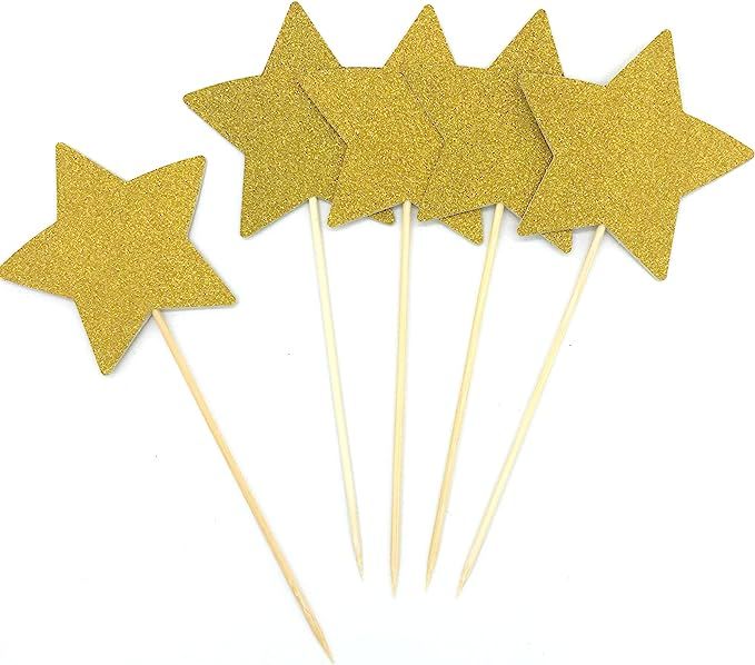 TooMeeCrafts Double Sided Gold Glitter Star Cake Topper for Twinkle Twinkle Little Star Baby Show... | Amazon (US)