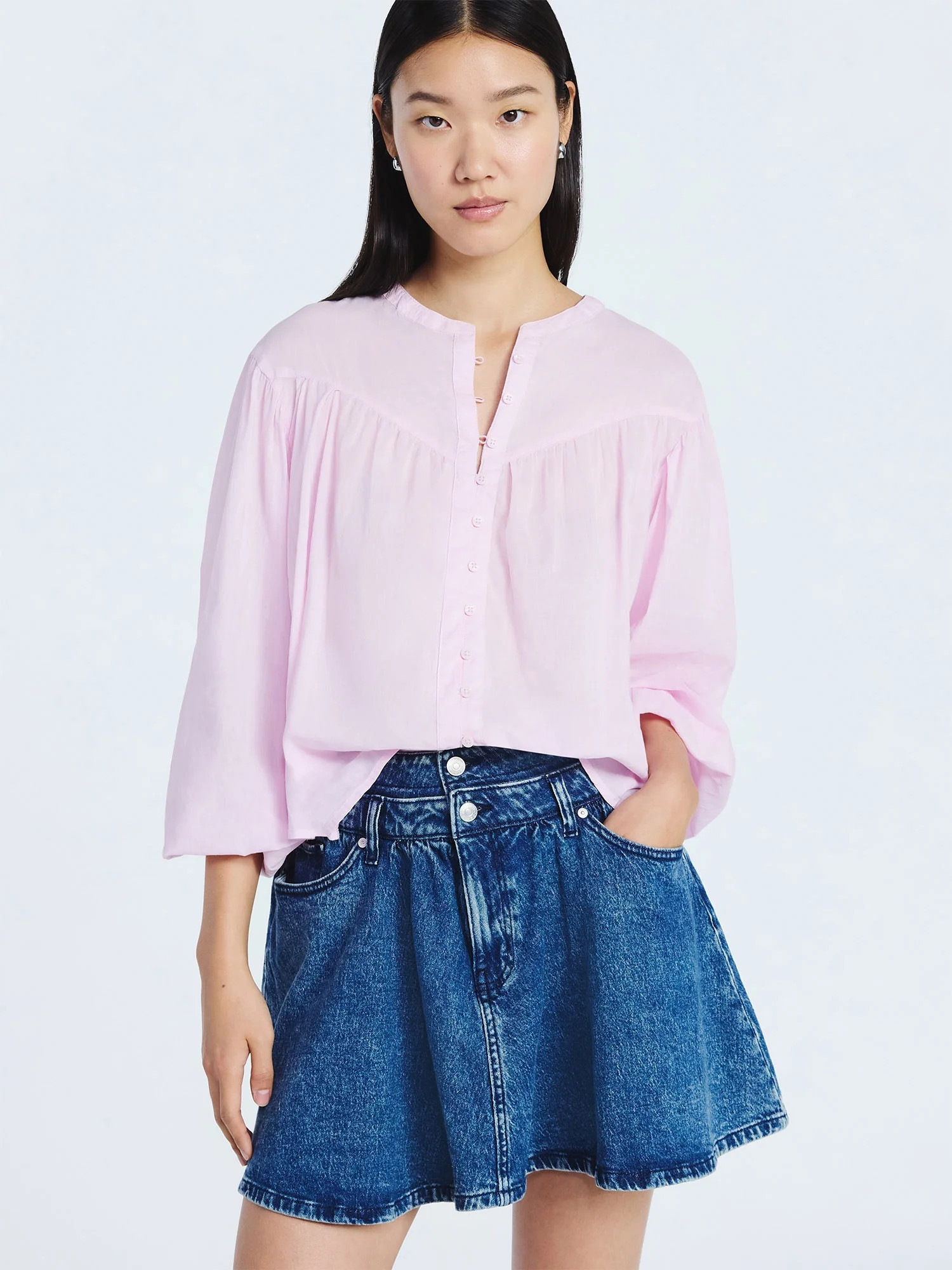 Scoop Women's Flowy Cotton Blouse with Long Sleeves, Sizes XS-XXL | Walmart (US)