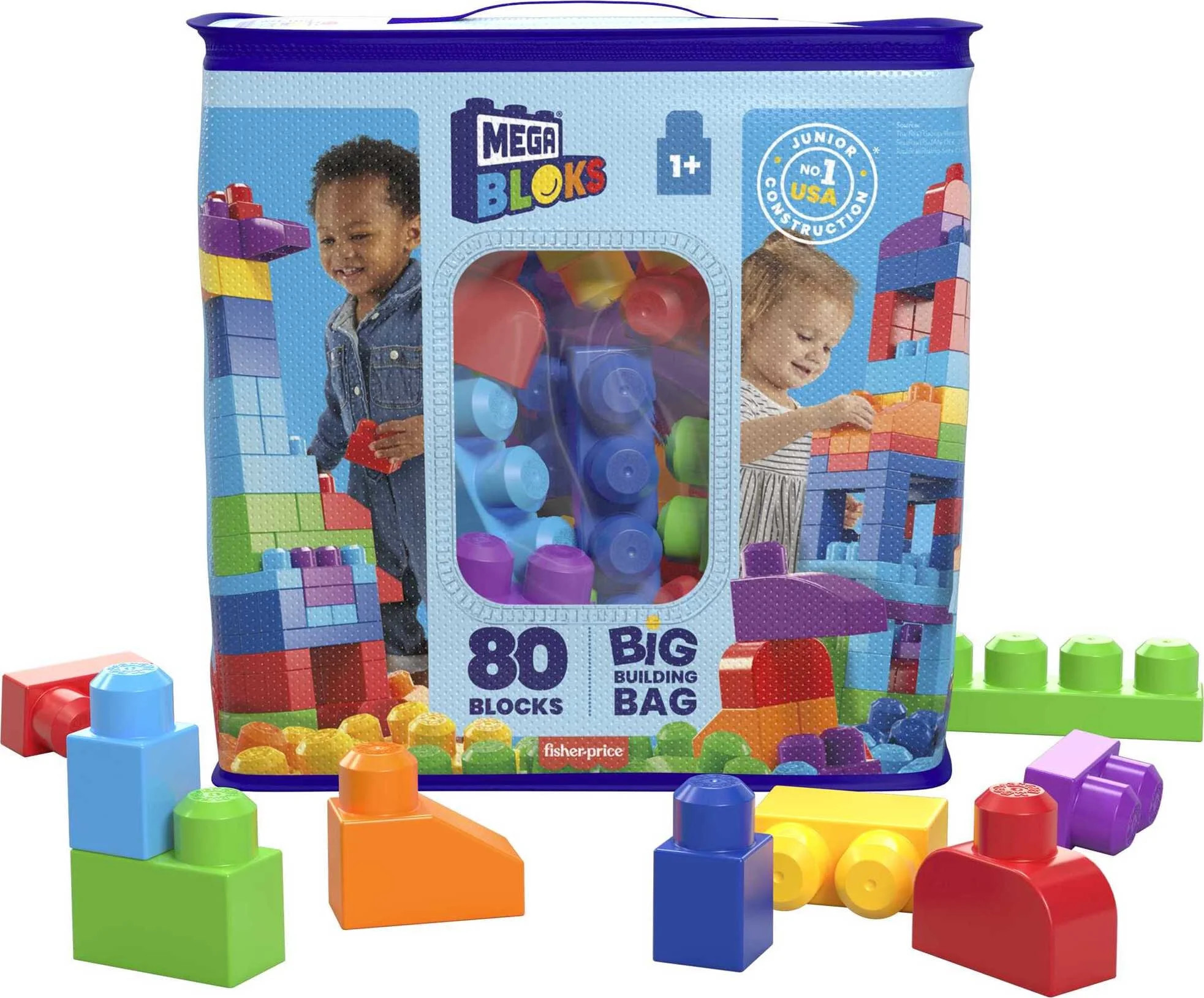 MEGA BLOKS Big Building Bag Toy Block Set (80 Blocks), Blue for Child 1Y+ - Walmart.com | Walmart (US)