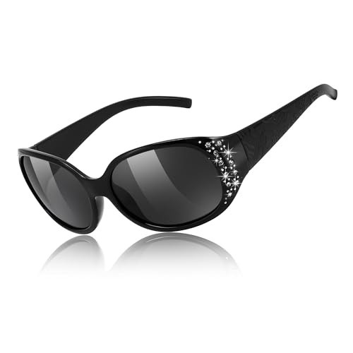 FEISEDY Women's Polarized Sunglasses Wrap Around Rhinestone Design Fashion Sunnies UV400 Protection B1091 Black/Grey | Amazon (US)