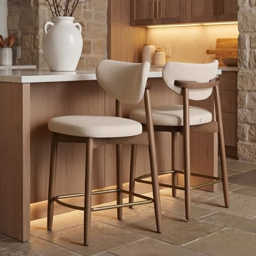 VASAGLE Wooden Bar Stools Set of 2, Upholstered Counter Height Barstools with Solid Wood Legs, Er... | Amazon (US)