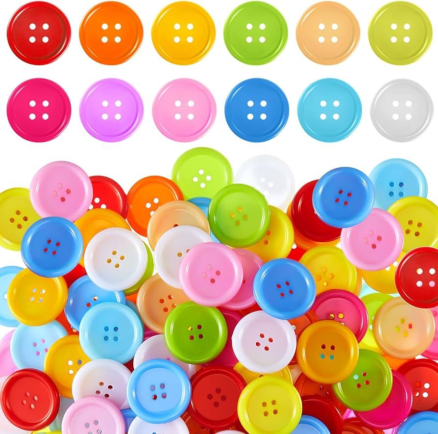 200 Pcs Big Bright Buttons Craft Buttons 1.2 Inch Kids Vivid Colors Large Buttons Plastic Assorte... | Amazon (US)