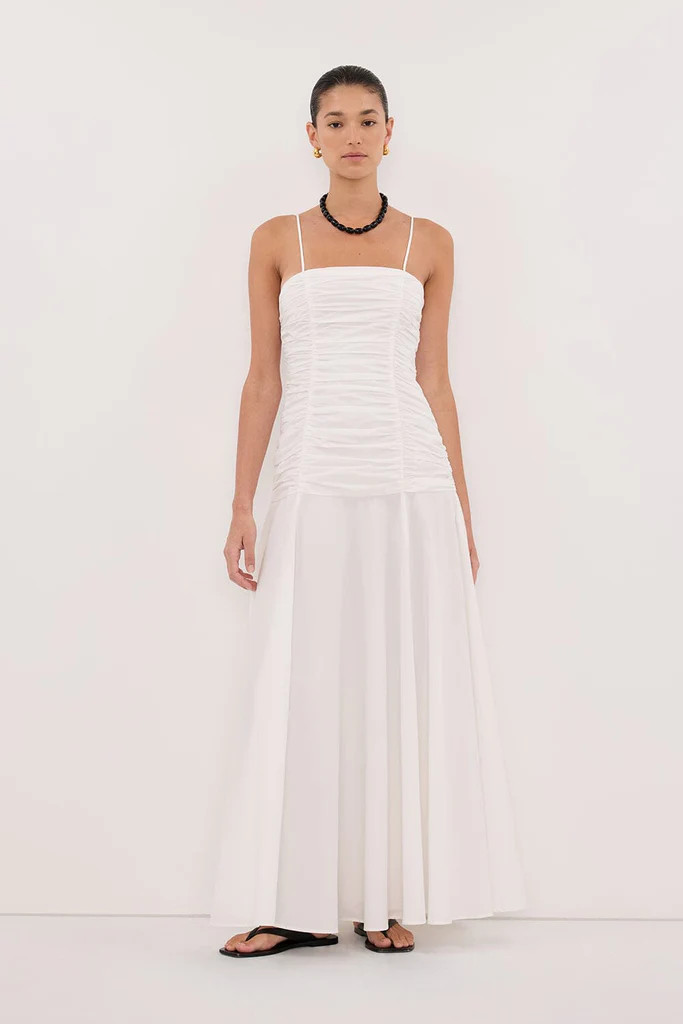 CARA WHITE SLEEVELESS COTTON MIDI DRESS | DISSH