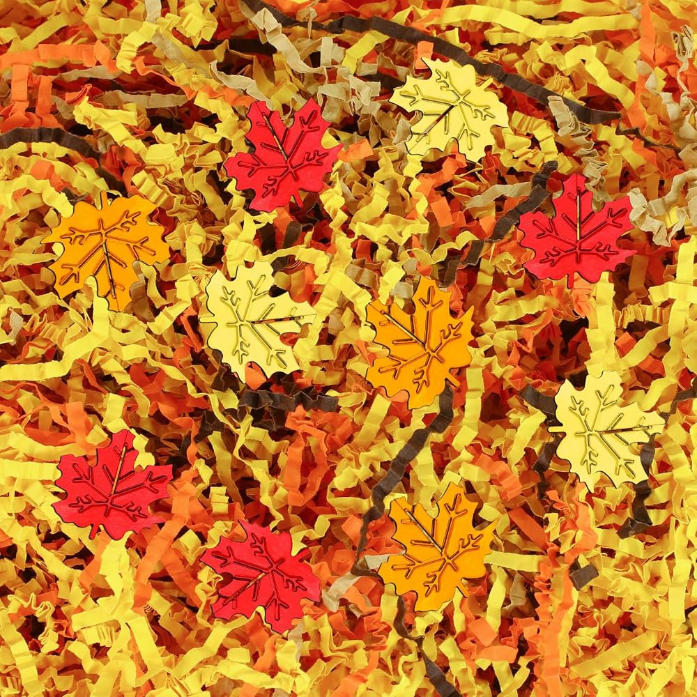 Jansun Fall Brown Orange Yellow Crinkle Cut Paper, 115g/4oz Shred Filler with Red Gold Orange Map... | Amazon (US)